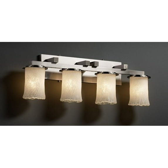 Justice Design GLA-8774-16-WHTW-DBRZ-LED4-2800 Veneto Luce Dakota - 4 Light Straight-Bar Bath Bar with Cylinder/Rippled Rim Whitewash Venetian Glass Dark Bronze LED Polished Chrome Finish