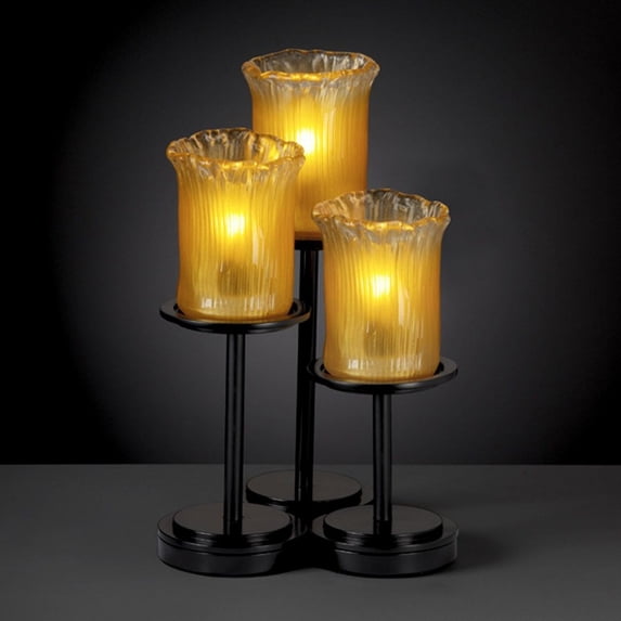 Justice Design GLA-8797-16-GLDC-NCKL-LED3-2100 Veneto Luce Dakota - 3 Light Table Lamp with Cylinder/Rippled Rim Gold/Clear Rim Venetian Glass Brushed Nickel LED Dark Bronze Finish