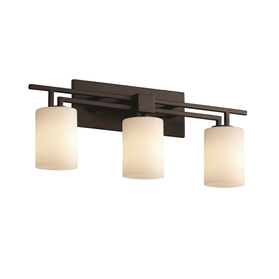 Justice Design Group Fusion Aero 3-light Dark Bronze Bath Bar, Opal Cylinder - Flat Rim Shade