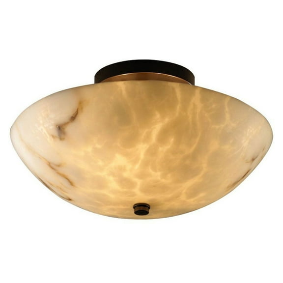 Justice Design Group LumenAria 2-light Brushed Nickel Round Bowl Semi-flush, Faux Alabaster Shade