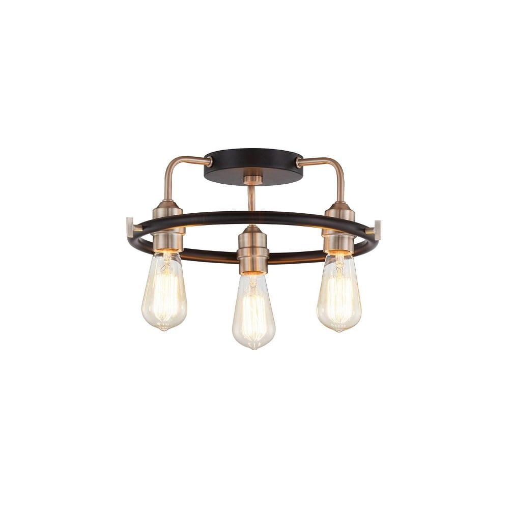 Volta Matte Black and Brass 3-Light Flush Mount for Indoor/Outdoor