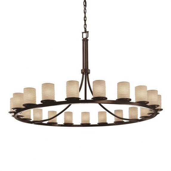 Justice Design POR-8716-10-WAVE-MBLK Limoges Dakota - 21 Light Ring Chandelier with Waves Flat Rim Cylinder Shade Matte Black Incandescent Dark Bronze Finish