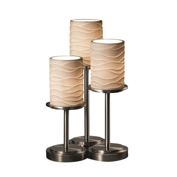 Open Box Justice Design POR-8797-10-PLET-MBLK Limoges Dakota - 3 Light Table Lamp with Pleats Flat Rim Cylinder Shade Matte Black Incandescent Dark Bronze Finish