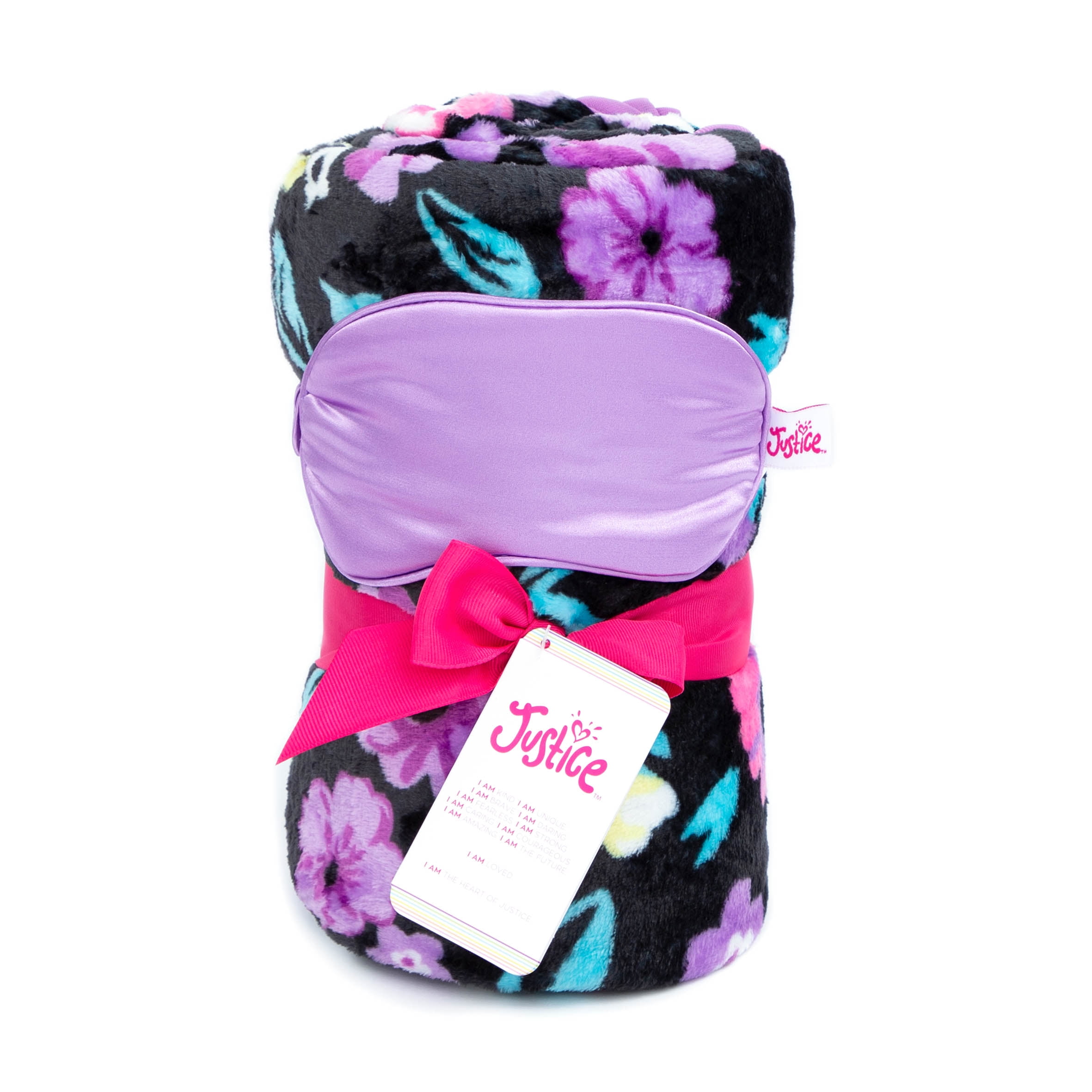 Justice Ditzy Floral 3 Piece Throw Set with Satin Pillowcase and Eye Mask