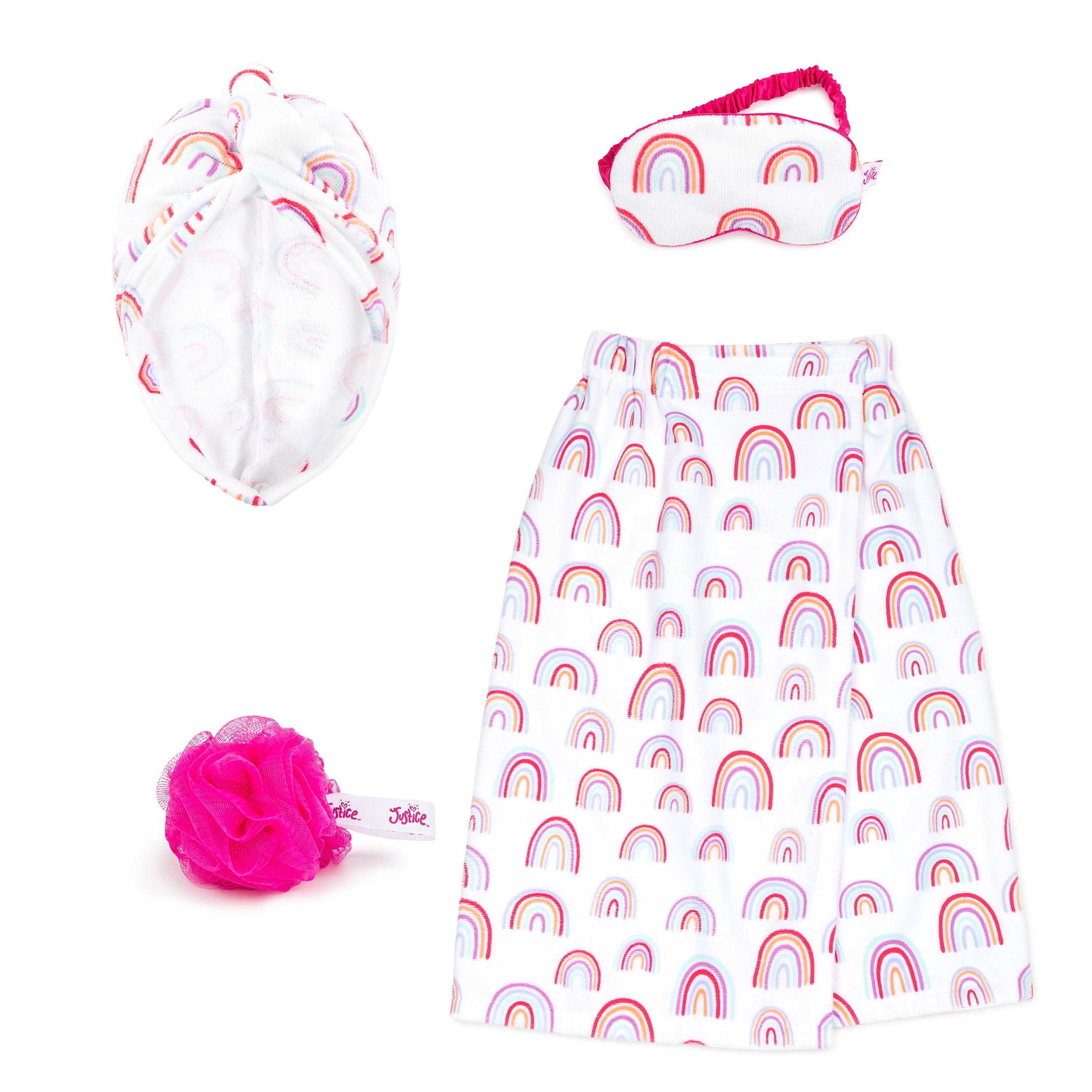 Justice Dreamer 4-Piece Spa Set with Bath Towel Wrap, Eye Mask and Loofah, Pink