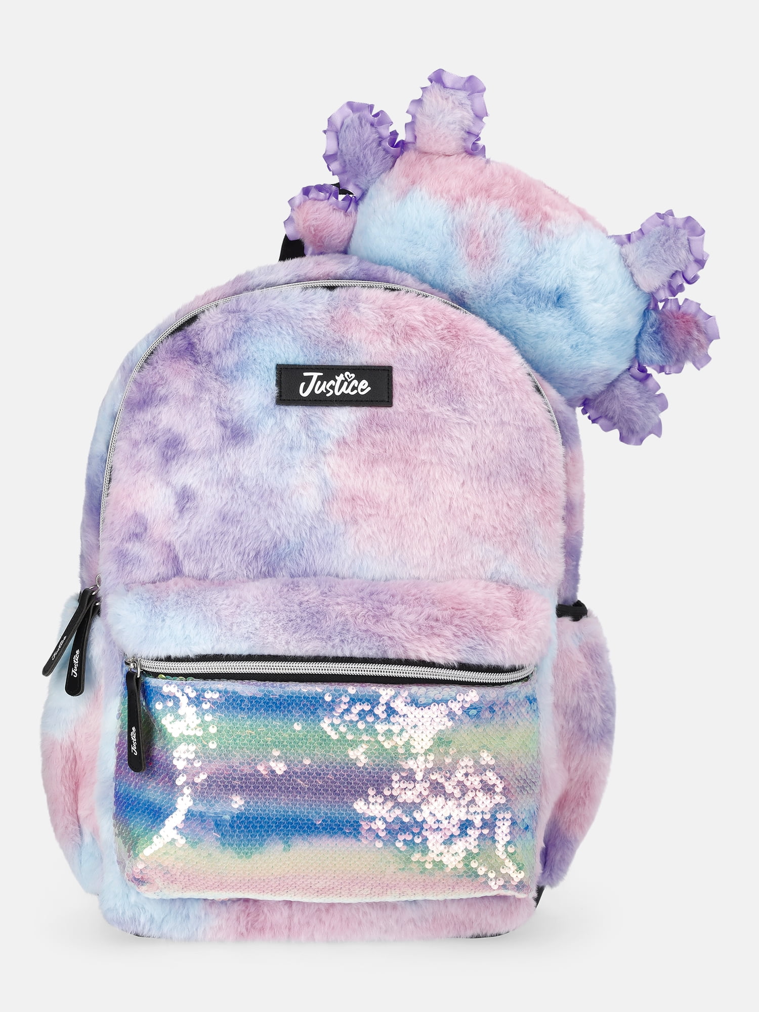 Justice Girls 17" Bubbles The Axolotl Sequined Plush Critter Backpack, Rainbow Ombre
