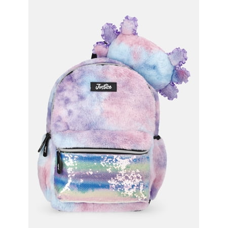 Justice Girls 17" Bubbles The Axolotl Sequined Plush Critter Backpack, Rainbow Ombre