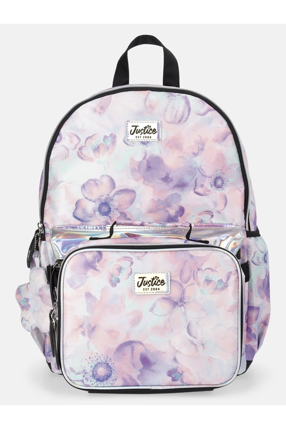 Girls 17" Floral Print Backpack & Lunch Tote Set, Lavender