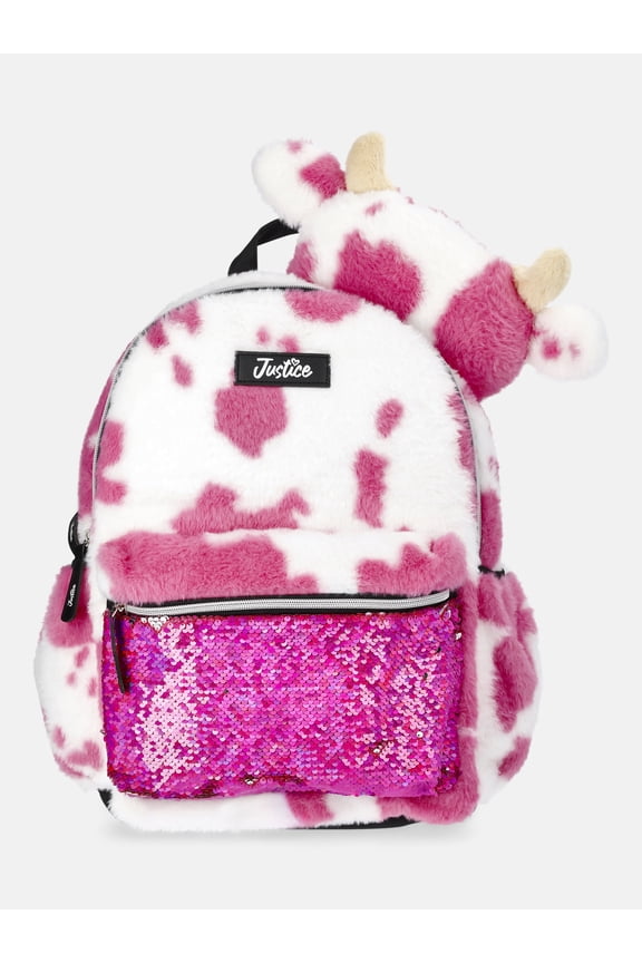 Girl's 17" Ruby The Cow Sequined Plush Critter Backpack, Pink