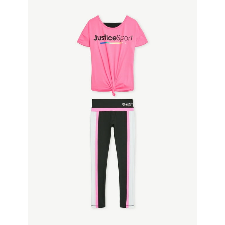 Justice Girls Leggings Pink Two Tone Full Length Elastic Waist Logo Size  7/8