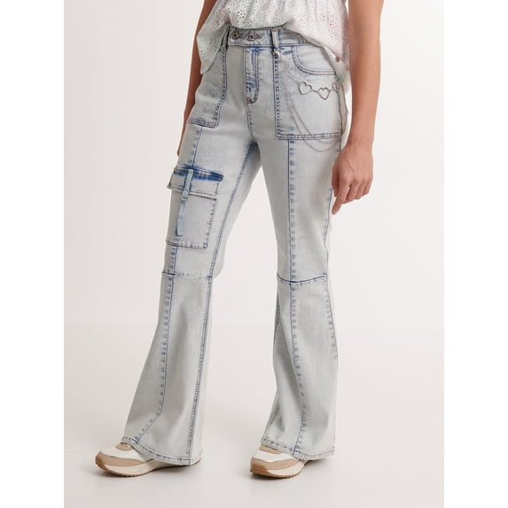 Justice Girls Cargo Flare Jeans with Removable Chain, Sizes 6 - 18, Slim & Plus