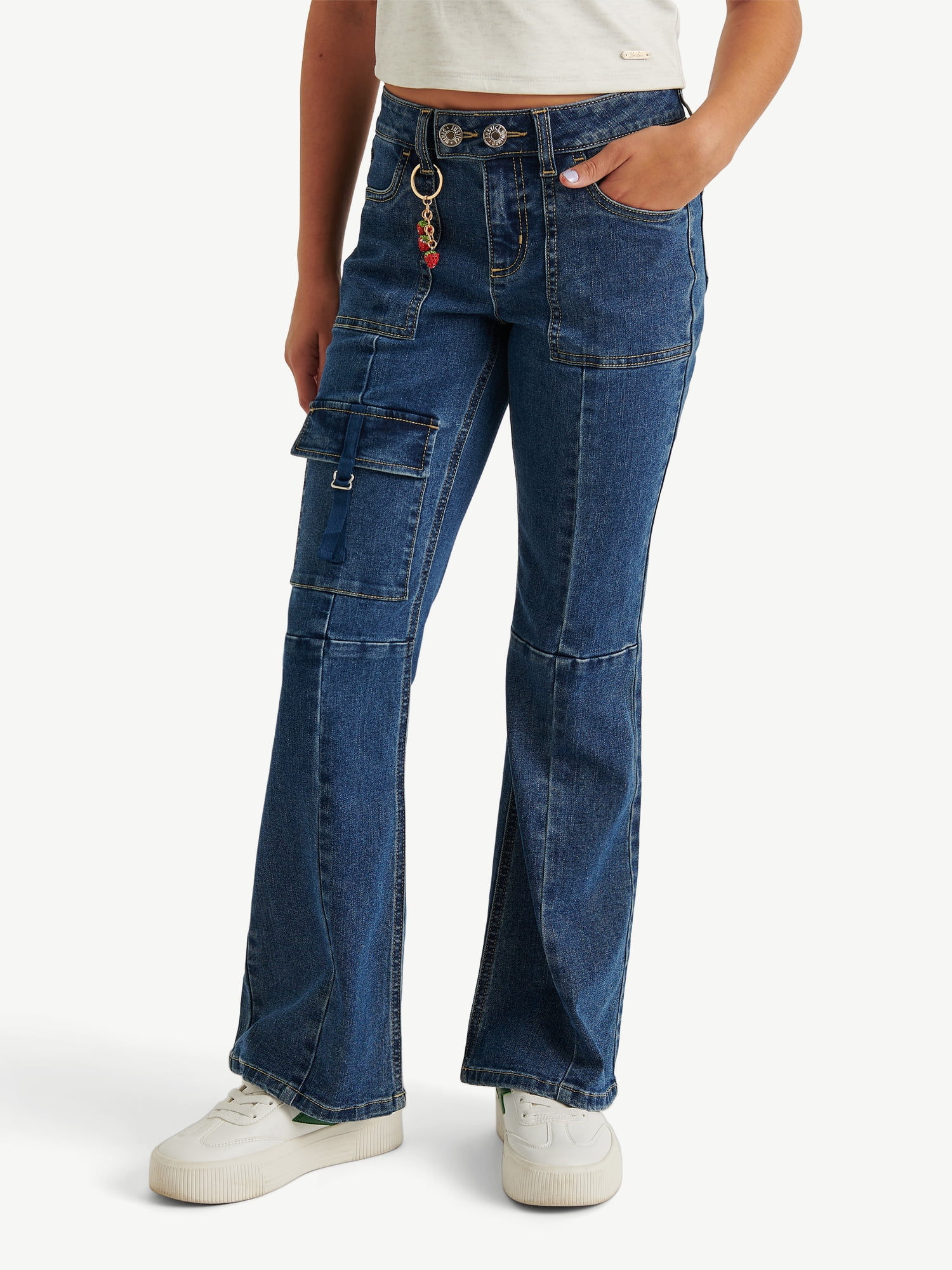 Justice Girl's Cargo Flare w/ Keychain, Sizes 6-18, Slim & Plus