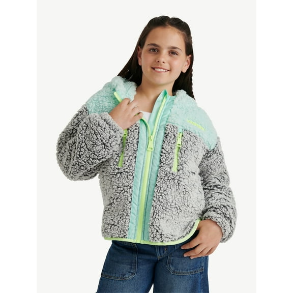 Justice Girl's Colorblock Sherpa Jacket with Hood, Sizes XS - XL