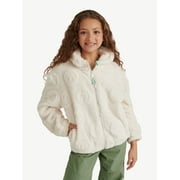 JUSTICE Girl's Embossed Smiley Sherpa Jacket with Hood, Sizes XS - XL