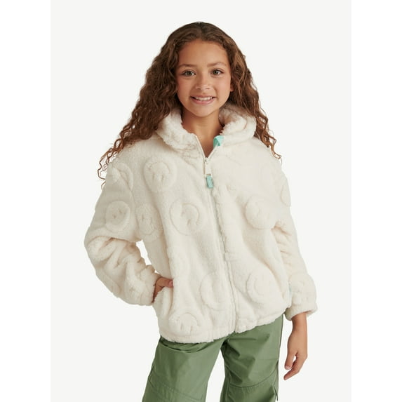 Justice Girl's Embossed Smiley Sherpa Jacket with Hood, Sizes XS - XL