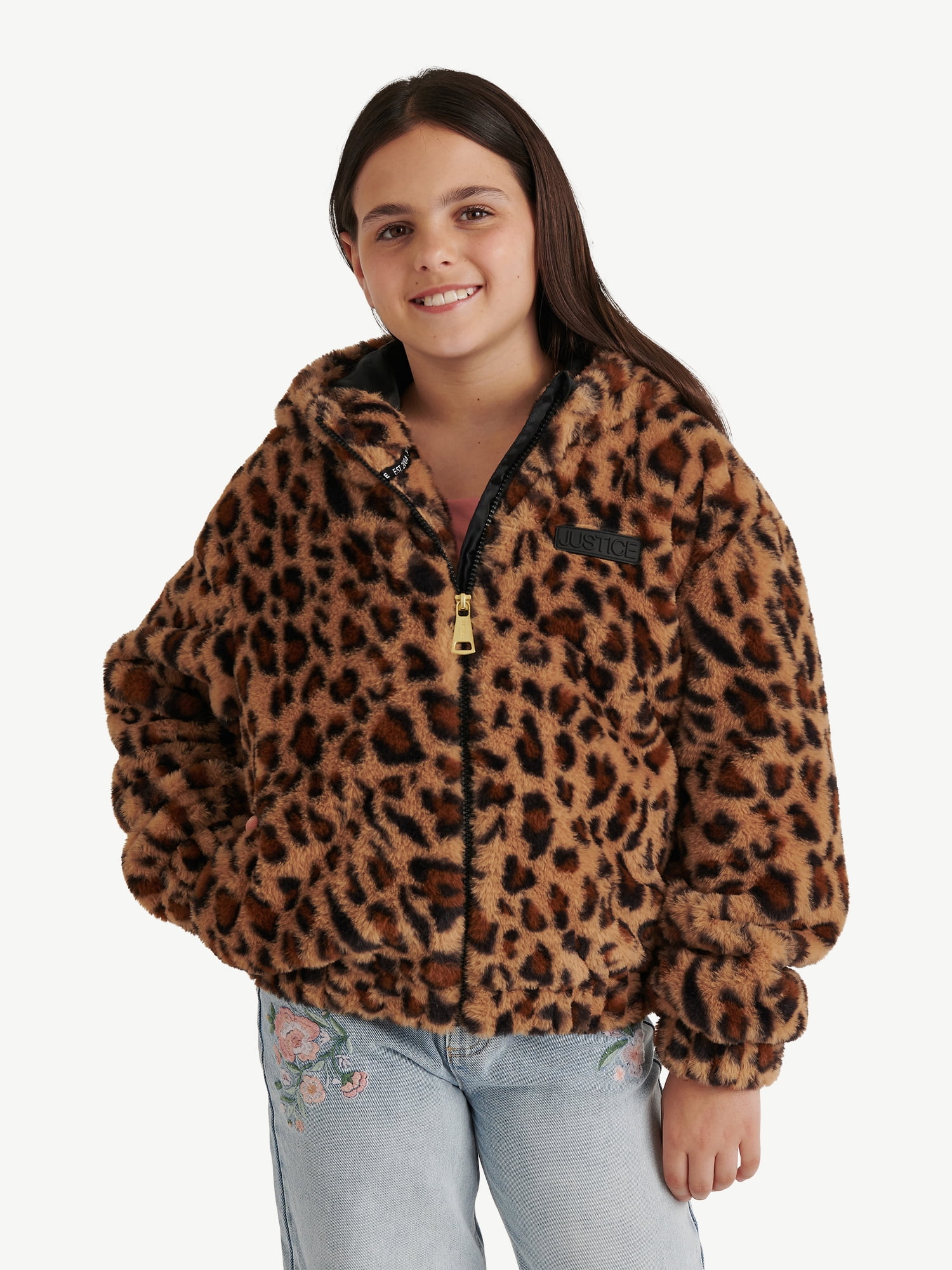 Justice Girl's Faux Fur Hooded Jacket, Sizes XS - XL - Walmart.com