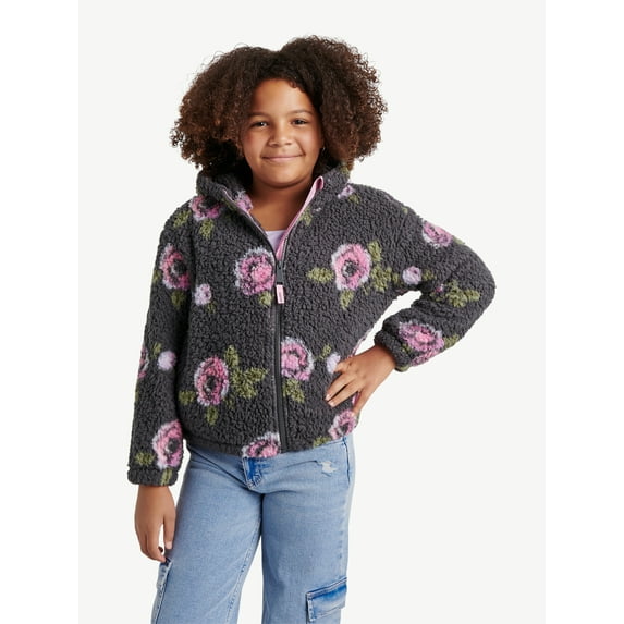 Justice Girl's Printed Floral Sherpa Jacket with Hood, Sizes XS - XL