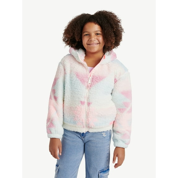Justice Girl's Full Zip Aztec Print Sherpa Jacket with Hood, Sizes XS - XL