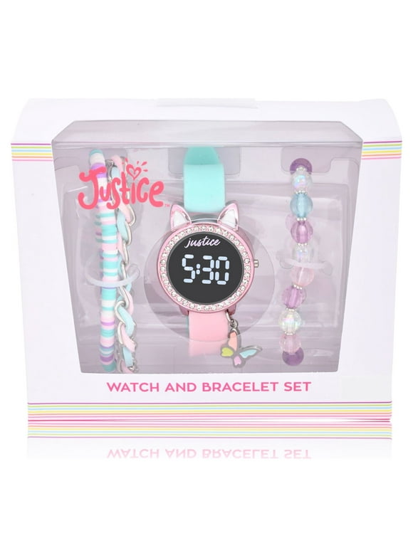 Justice Girl's LED Silicone Watch and Matching Bracelet 4 Piece Set