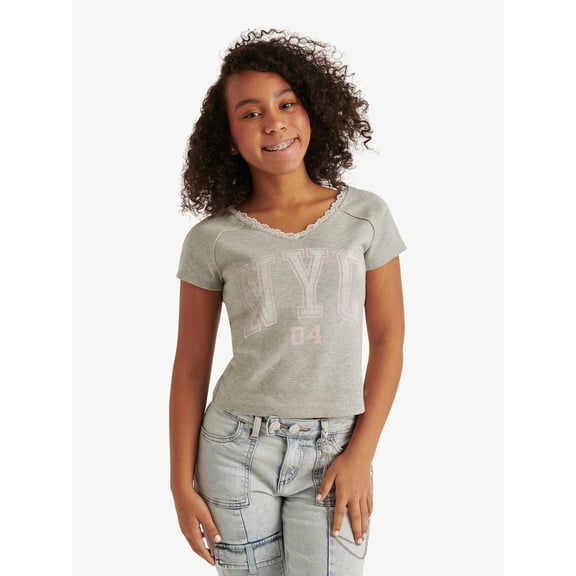 Justice Girl's Lace Trim Graphic Tee, Sizes XS - XLP