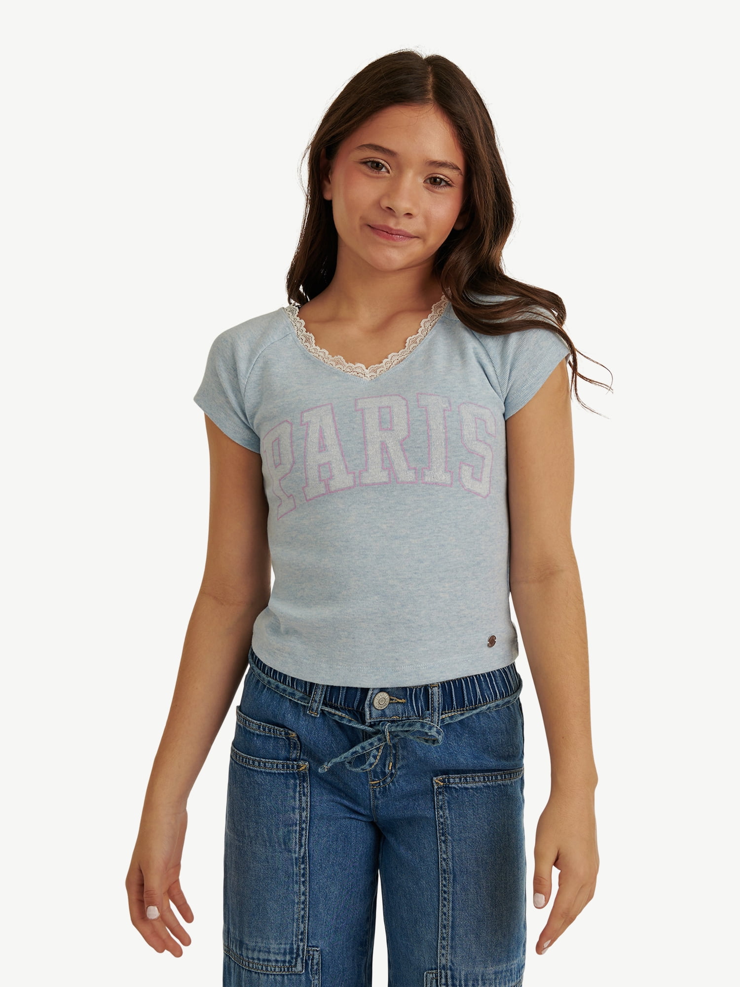 Justice Girl's Lace Trim Graphic Tee, Sizes XS - XLP - Walmart.com