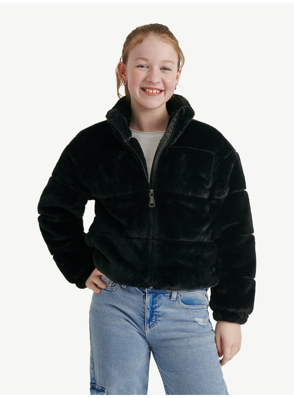 Girl's Mock Neck Fur Jacket, Sizes XS - XL