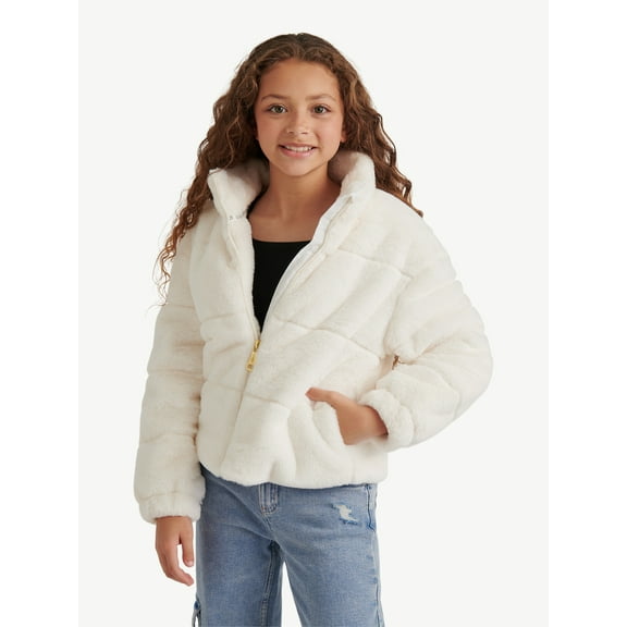 Justice Girl's Mock Neck Fur Jacket, Sizes XS - XL
