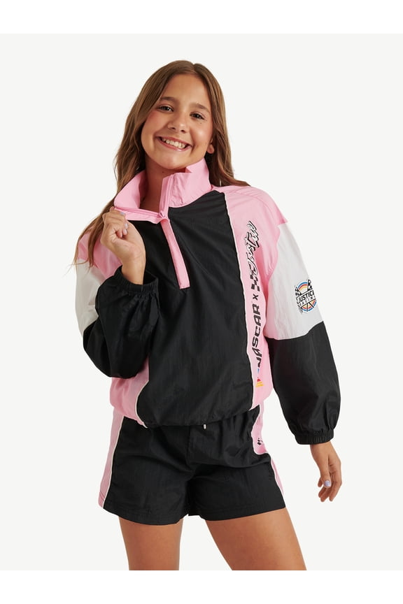Girl's NASCAR X Justice Collab Colorblock Half Zip Windbreaker, Sizes XS - XLP