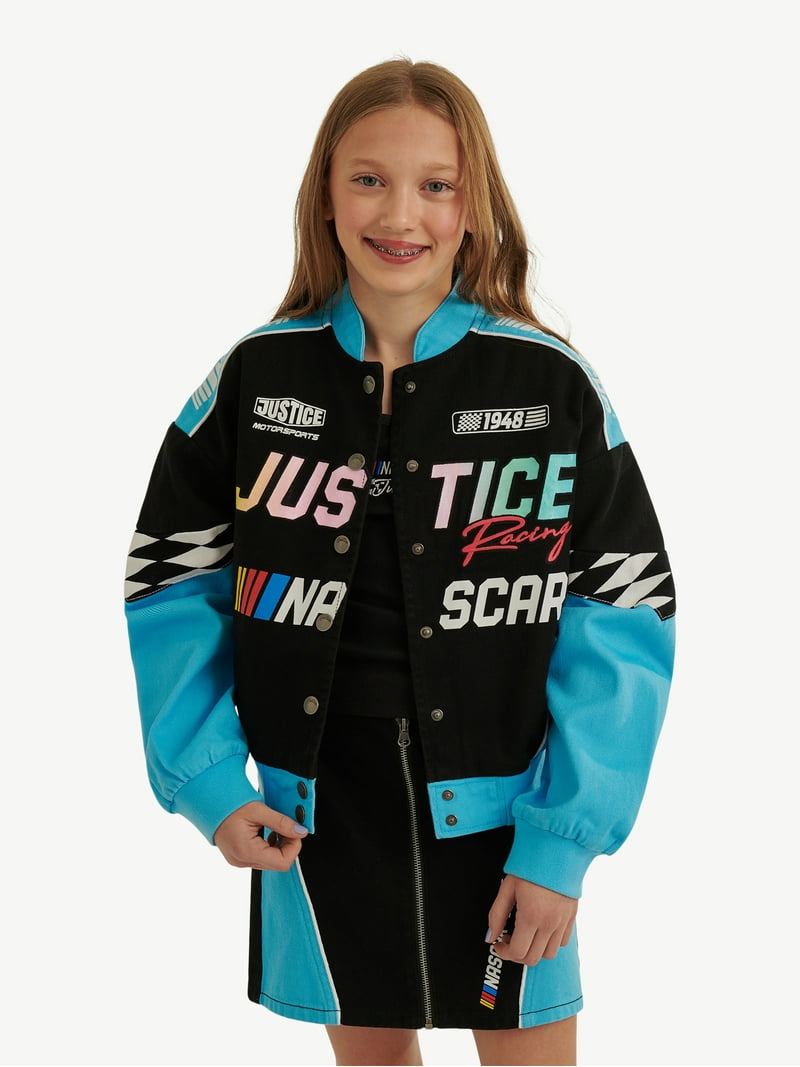 NASCAR レーシングジャケット　レザー　キッズ Justice Girl's NASCAR X Justice Collab Racing Jacket, Sizes XS