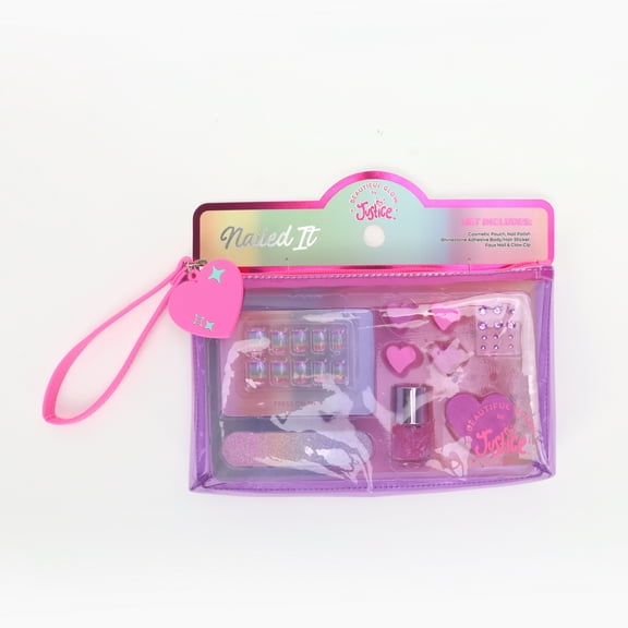 Justice Girl's Nail Kit and Wristlet Pouch Set, 11-Piece Set, Purple