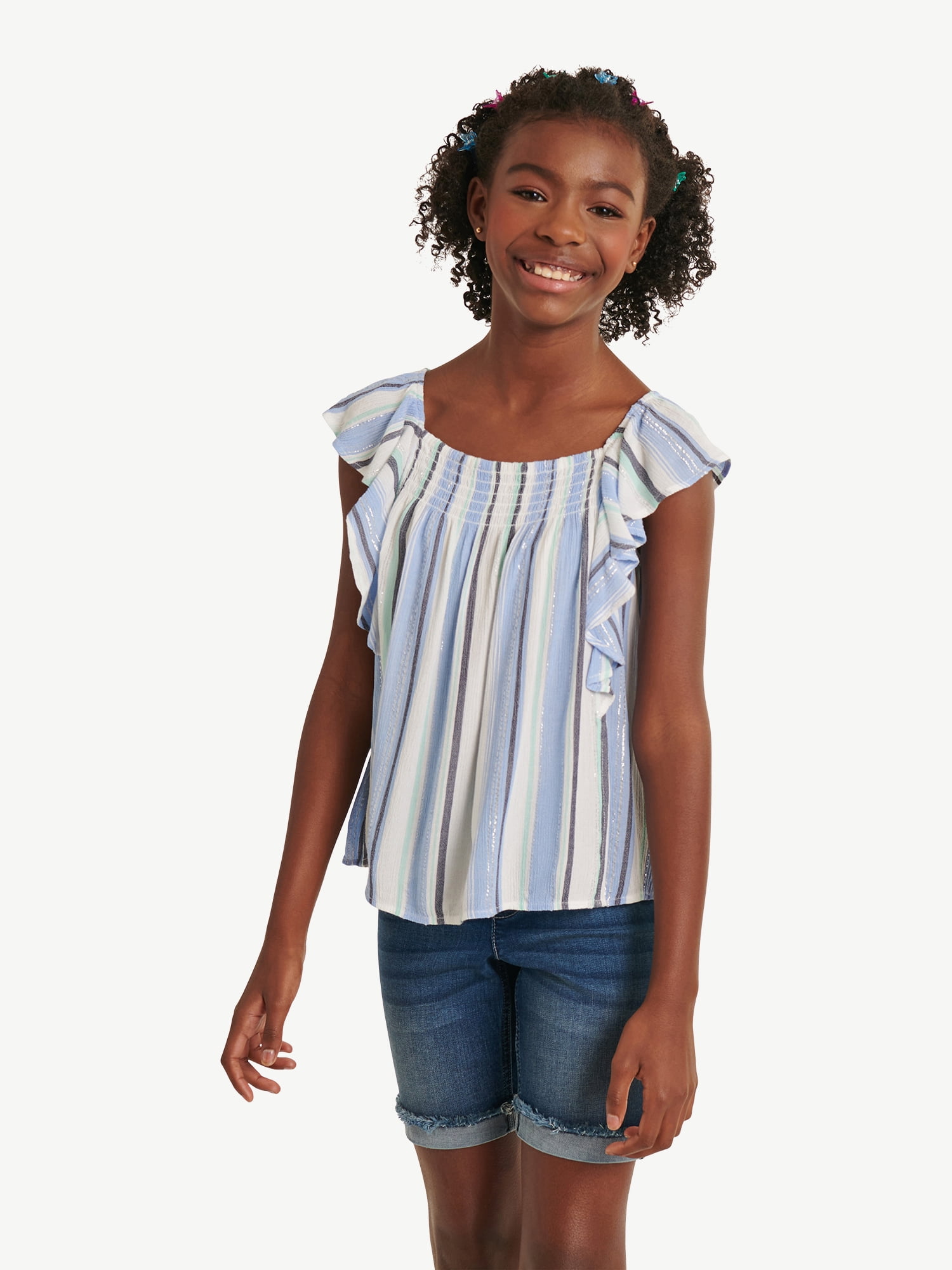 Ensemble Fille Justice - Top à Sequins Rose & Jeans Jordache Bleu Marine - Taille 10 - Occasion TB