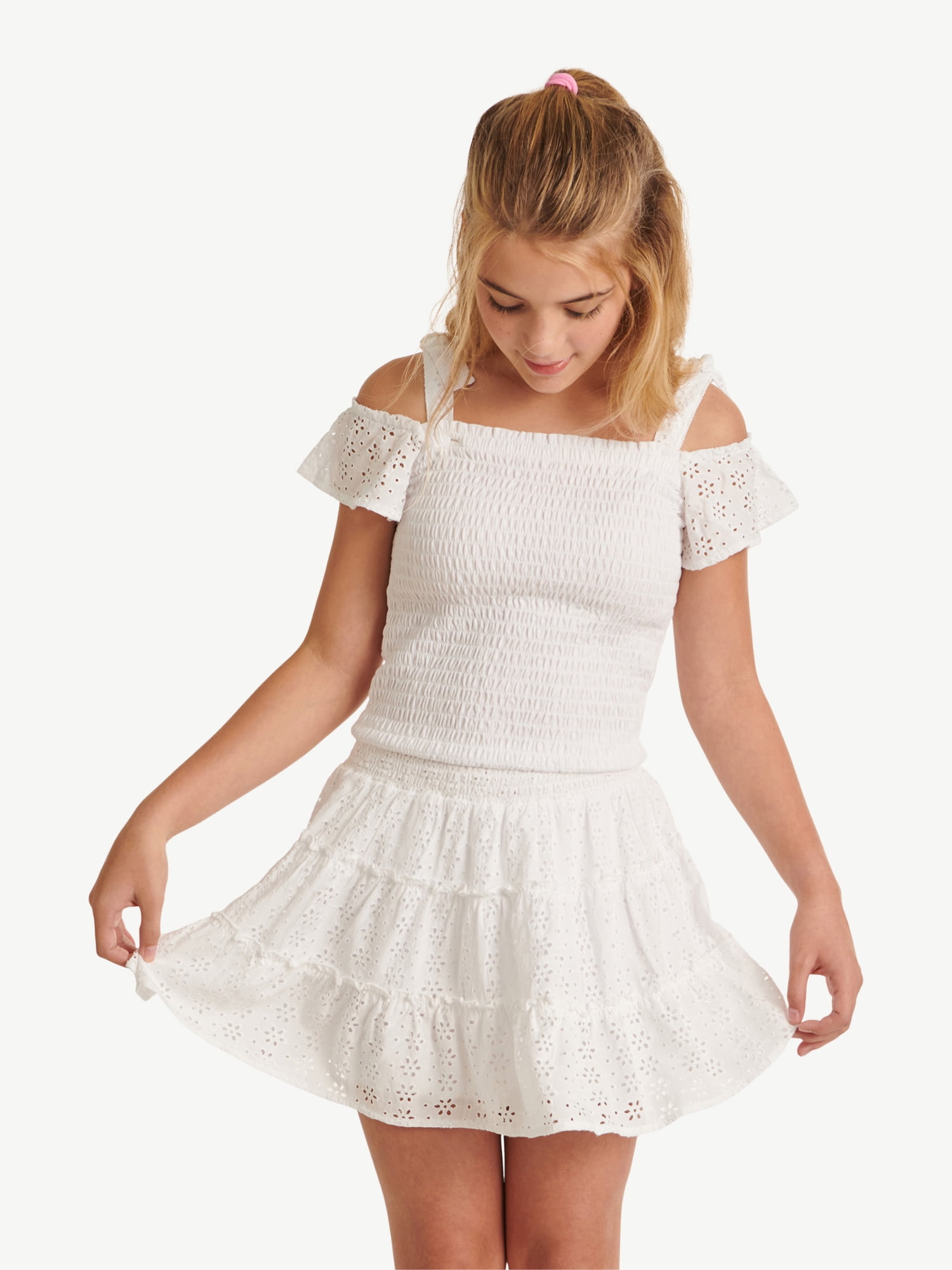smocked cold shoulder top