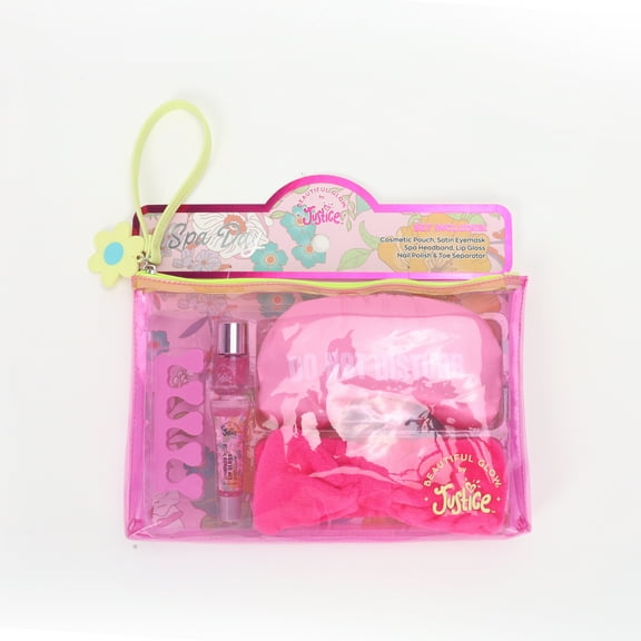 Justice Girl's Spa Day and Wristlet Pouch Set, 6-Piece Set, Pink