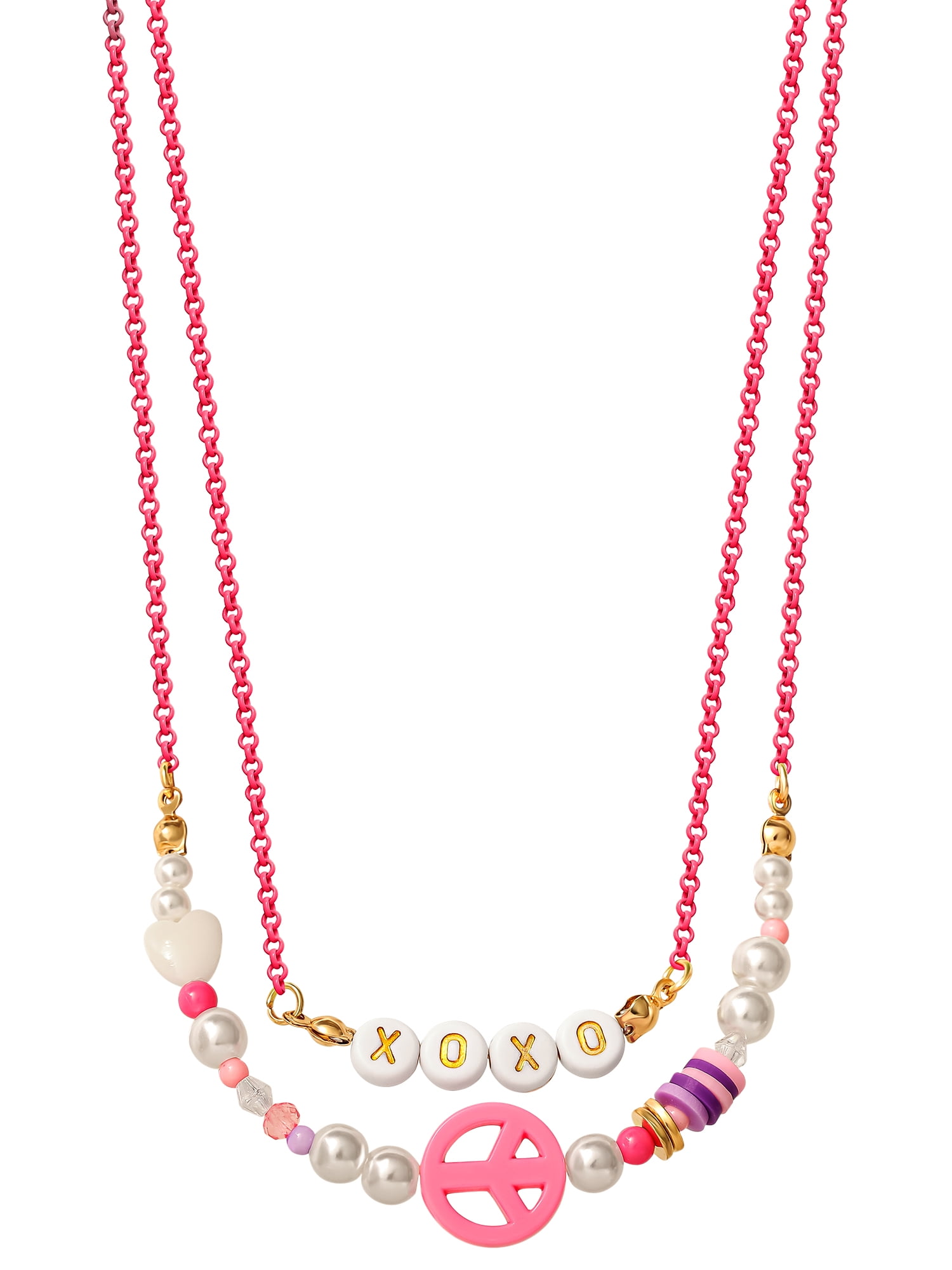Justice, Girl's/ Tween Peace XOXO, Peace Layer Necklace Set, Set of 2