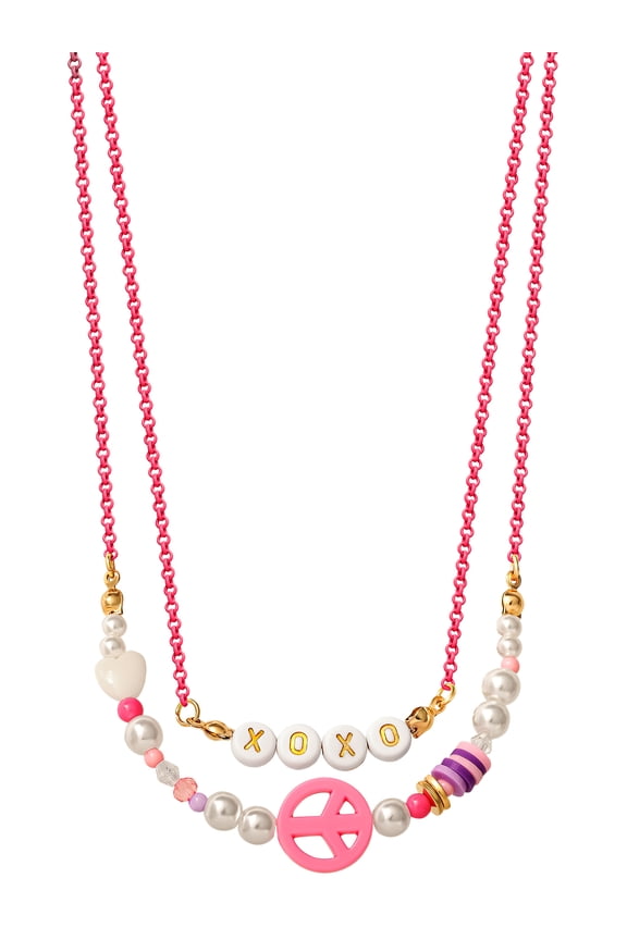 , Girl's/ Tween Peace XOXO, Peace Layer Necklace Set, Set of 2