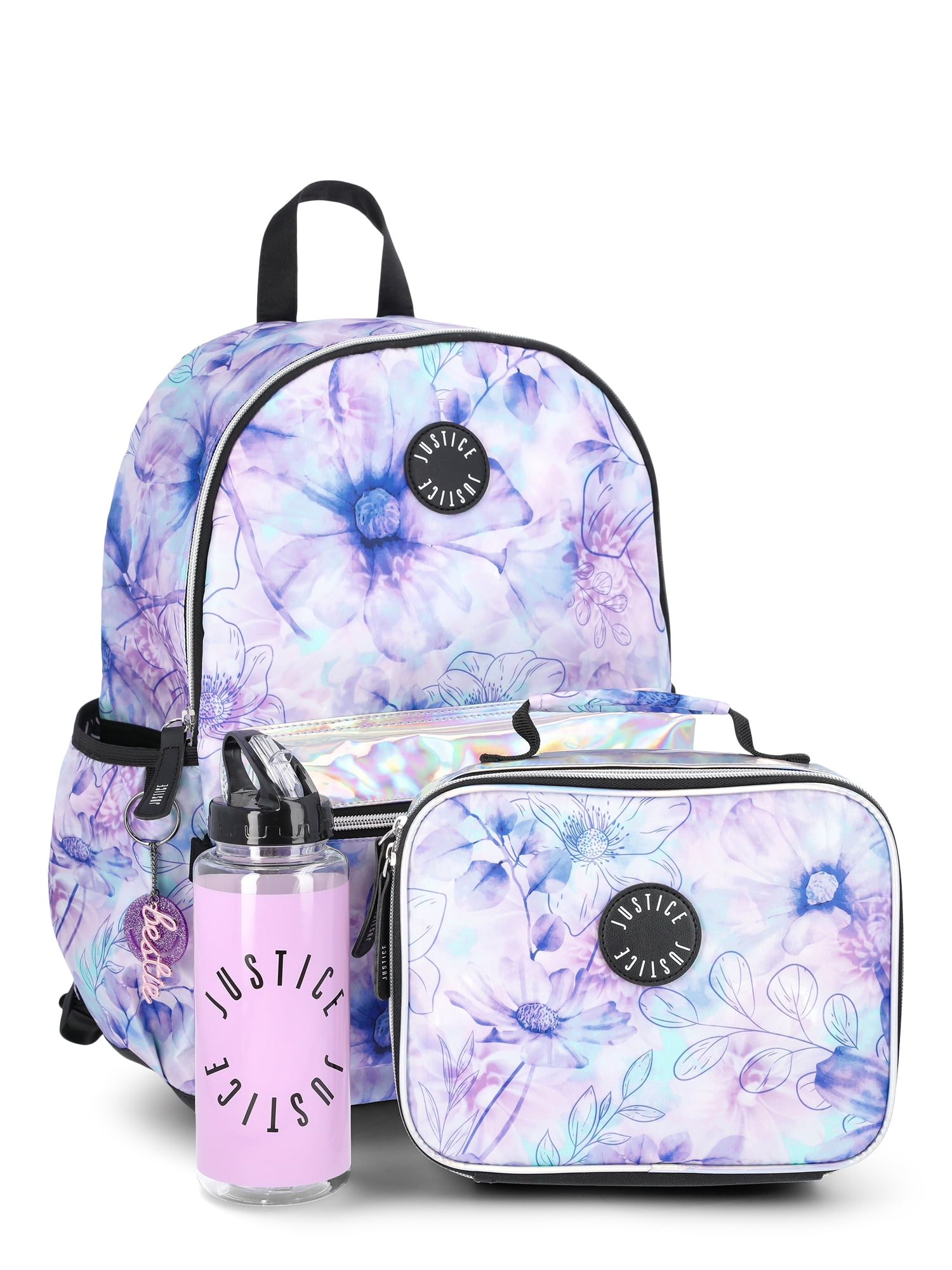 Justice Girls 17" Floral Print Backpack, Lunch Bag, Water Bottle