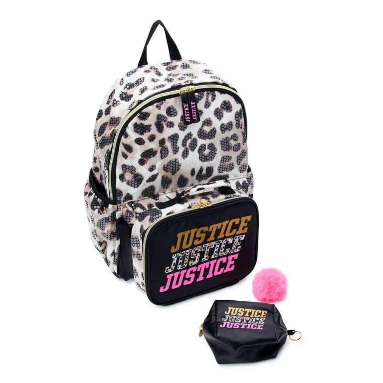 Justice Girl's Children's Leopard Print 3-Piece Backpack with Lunch Tote and Pouch - 1 Each
