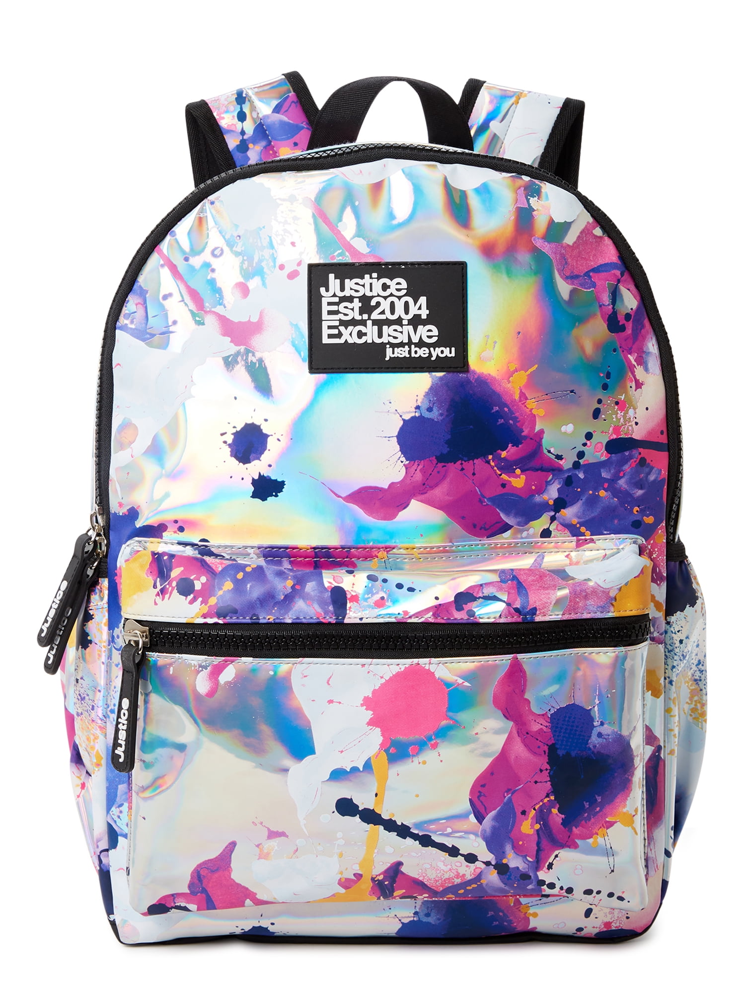 Justice Girls 17 Laptop Backpack Iridescent Silver Multi-Color
