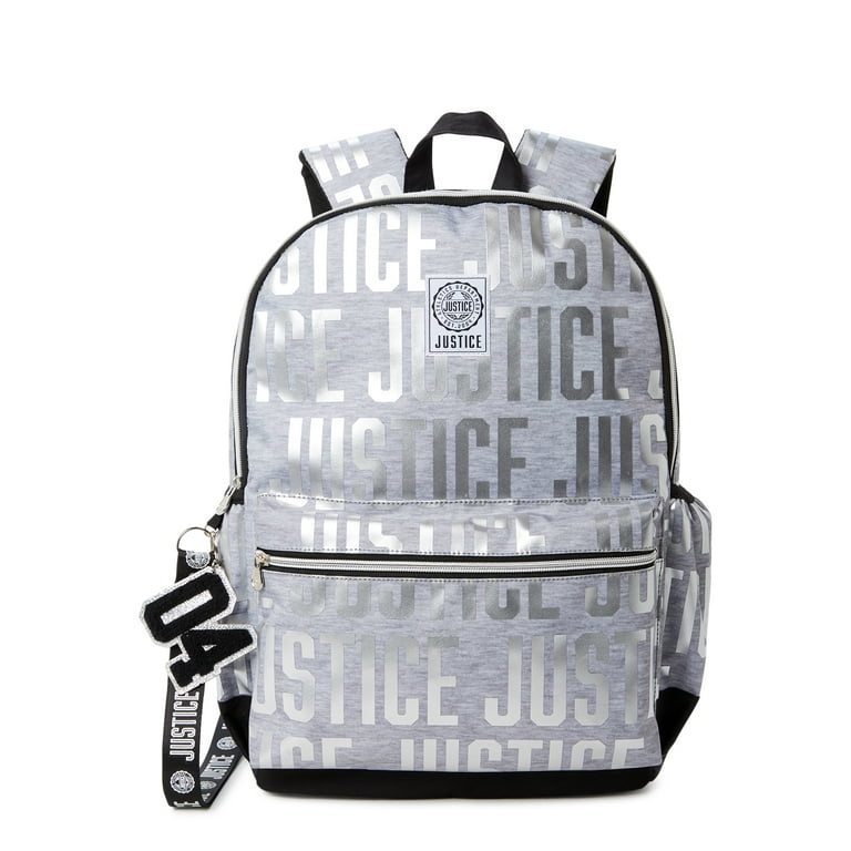 Justice Girls Metallic Backpack All Over Print - Silver - 1 Each