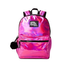 Justice Girls 17" Laptop Backpack with Pom Pom Dangle, Iridescent Pink