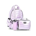 thumbnail interactive-video image 1 of Justice Girls 17" Shimmer Quilted Backpack, Lunch Bag, Water Bottle, and Charm Set, 4-Piece, Purple, 1 of 5