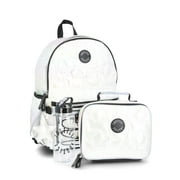JUSTICE Girls 17" Shimmer Quilted Backpack, Lunch Bag, Water Bottle, and Charm Set, 4-Piece, White