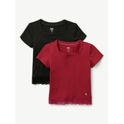 Justice Girls 2-Pack Scoop Neck with Lace Trim Tee, Sizes XS-XLP