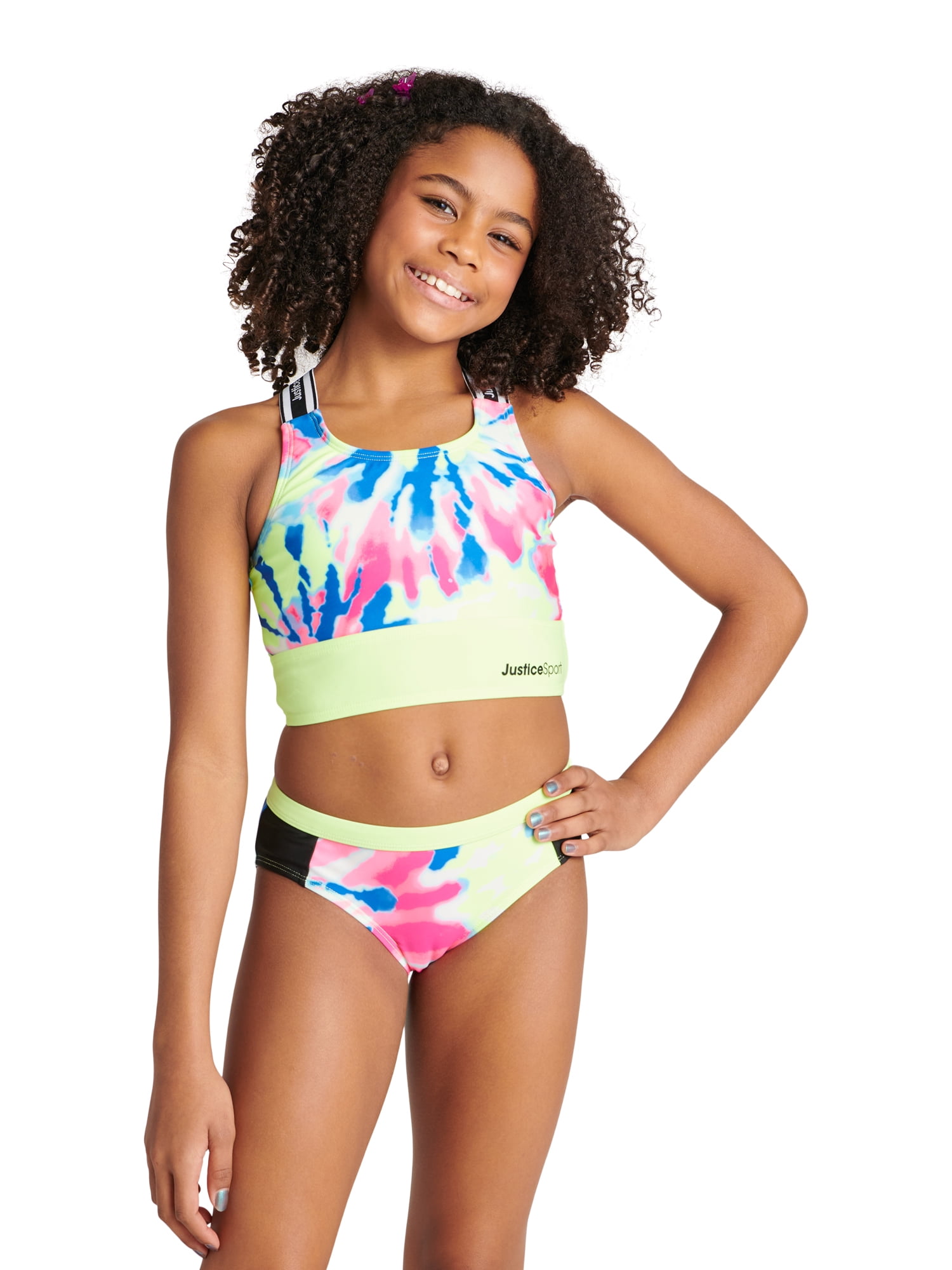 Justice Girls 2 Pc Sport Bikini with Logo Accents Swimsuit, Sizes