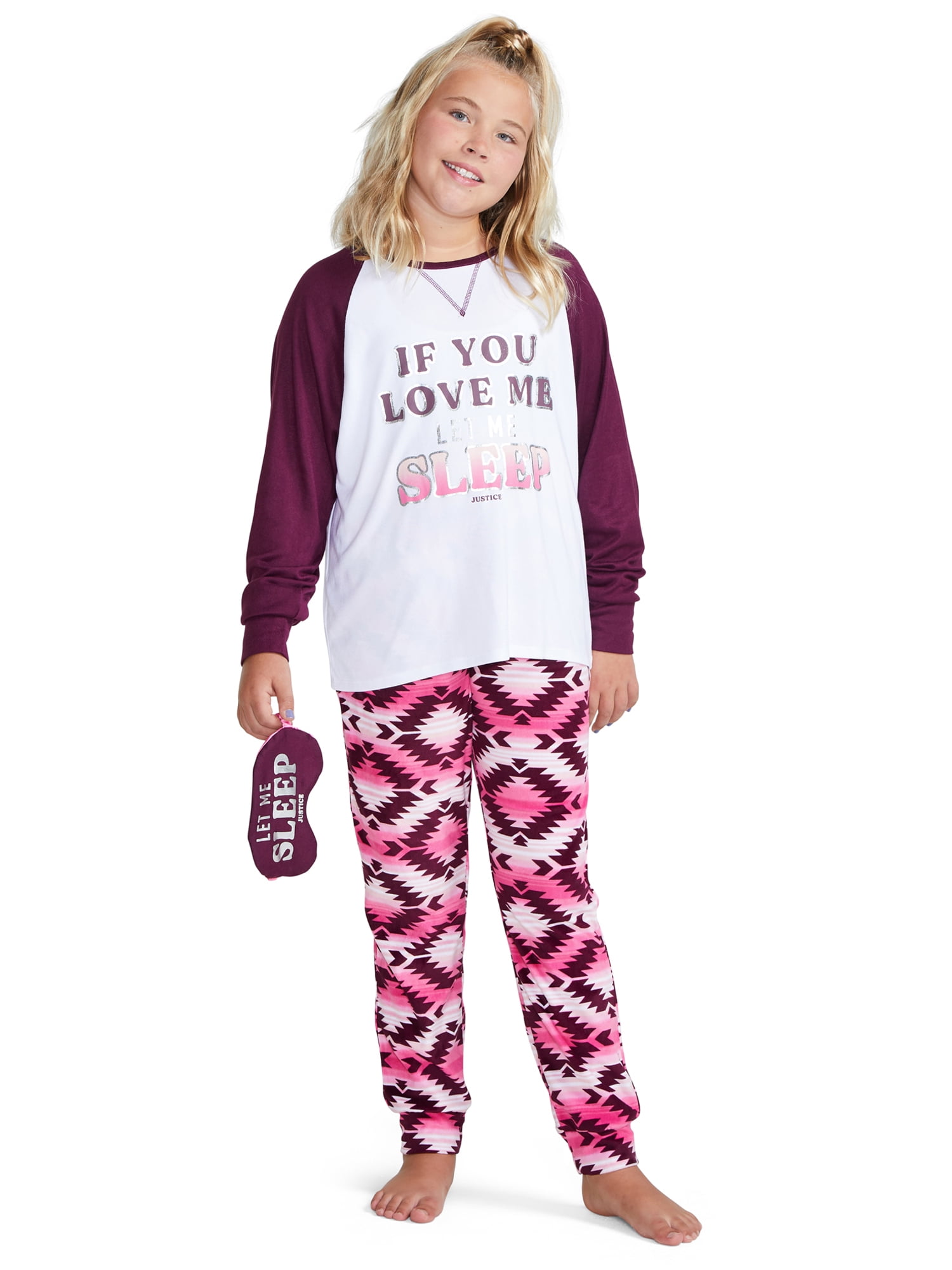 Justice Girls 2Piece Long Sleeve Pajama Set with Eye Mask, Sizes 518