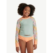 Justice Girls 2 Piece Long Sleeve Rashguard Swimsuit, Sizes XS-XL
