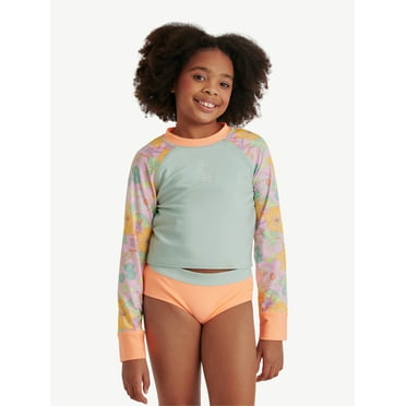 Justice Girls 2 Piece Long Sleeve Rashguard Swimsuit, Sizes XS-XL