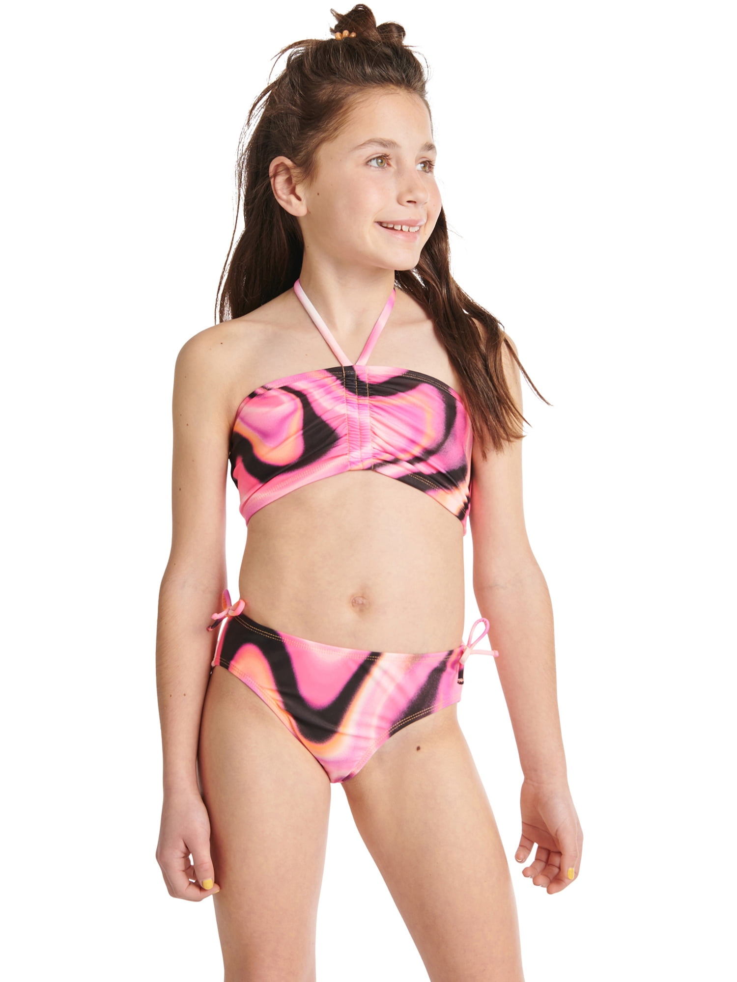 Justice Girls 2 Piece Rouched Front Halter Bikini Swimsuit Sizes 5 18 Walmart