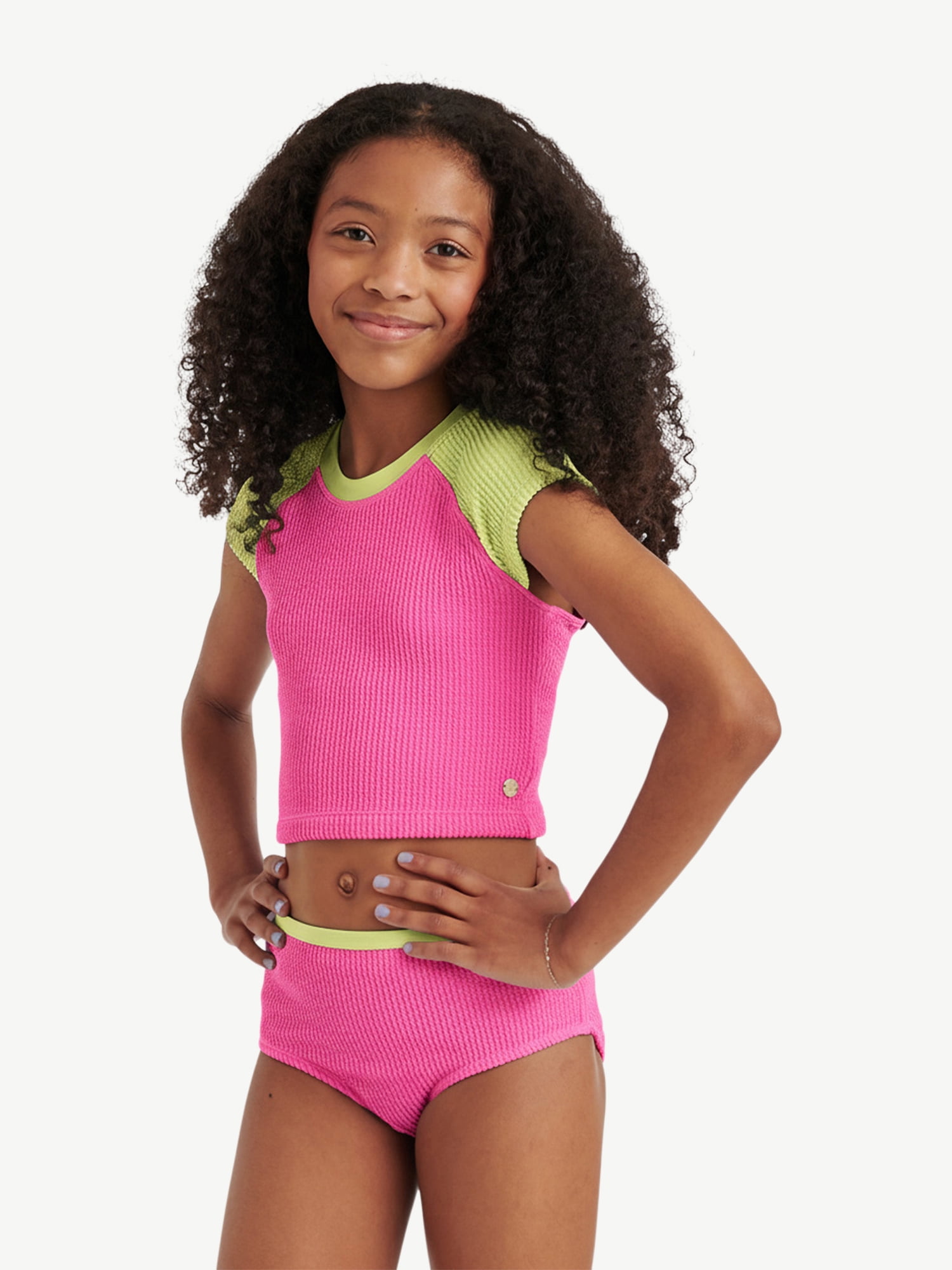 Justice Girls 2 Piece Short Sleeve Rashguard Swimsuit, Sizes XS-XL