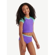 Justice Girls 2 Piece Short Sleeve Rashguard Swimsuit, Sizes XS-XL